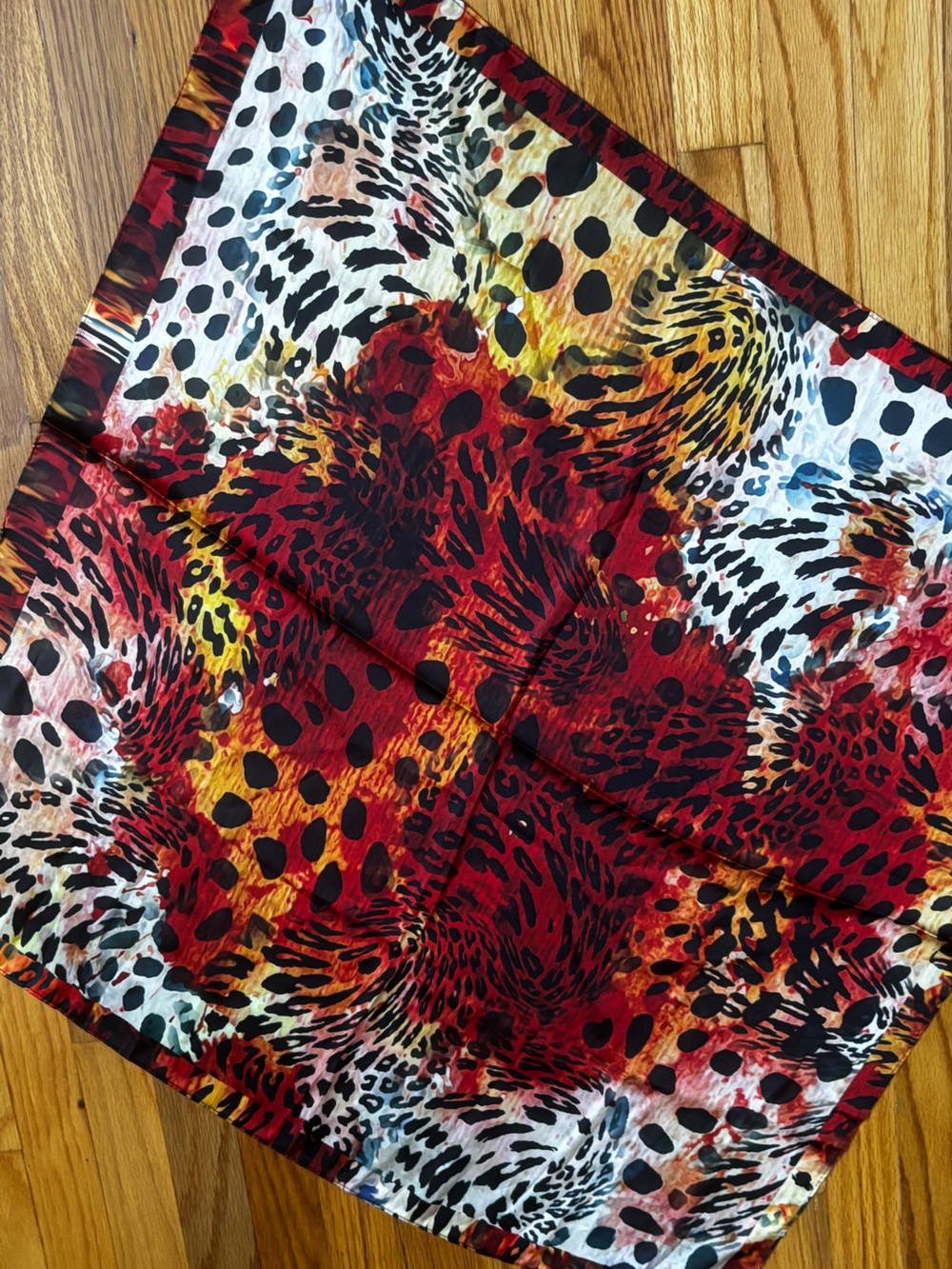 Vibrant Animal Print Silk Scarf - Red, Yellow, Black